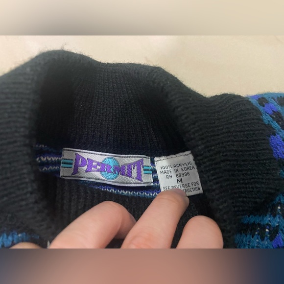 Vintage 90s Chunky Knit Sweater - Permit - Blue Striped - Size MEDIUM - Picture 2 of 5